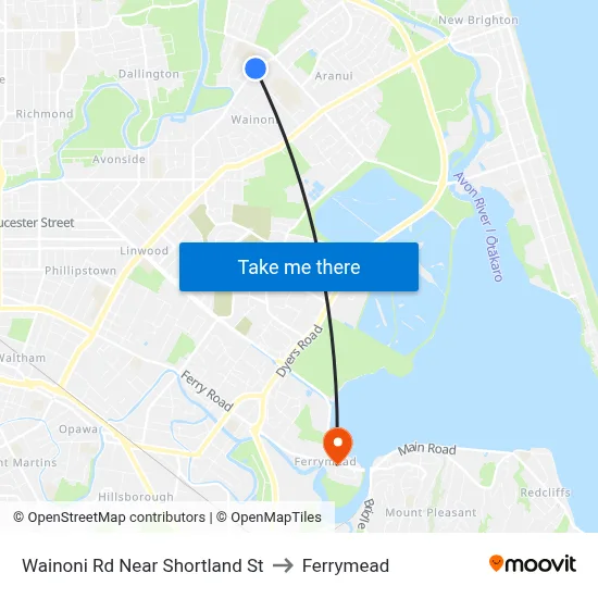 Wainoni Rd Near Shortland St to Ferrymead map