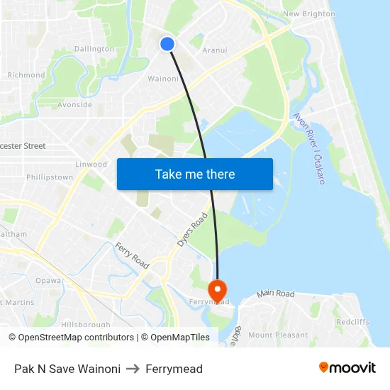 Pak N Save Wainoni to Ferrymead map