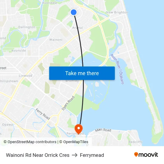 Wainoni Rd Near Orrick Cres to Ferrymead map
