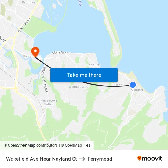 Wakefield Ave Near Nayland St to Ferrymead map