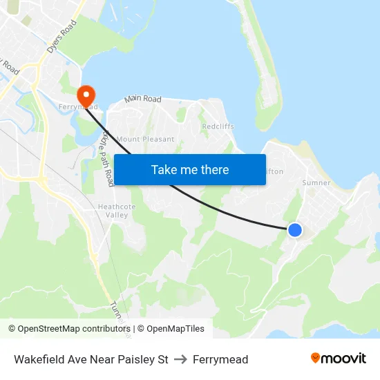 Wakefield Ave Near Paisley St to Ferrymead map