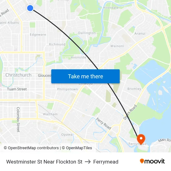 Westminster St Near Flockton St to Ferrymead map