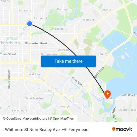 Whitmore St Near Bealey Ave to Ferrymead map