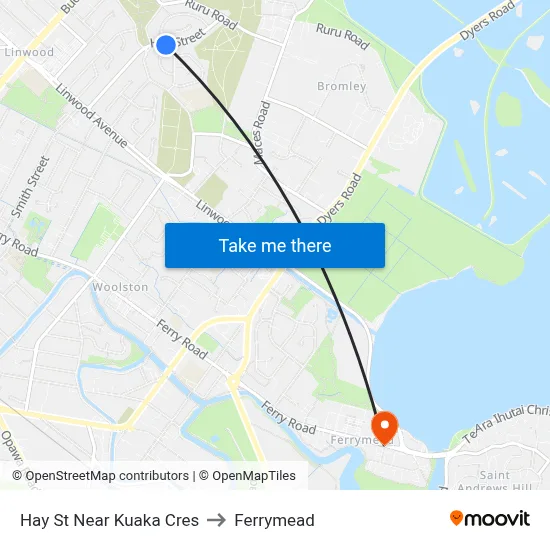Hay St Near Kuaka Cres to Ferrymead map