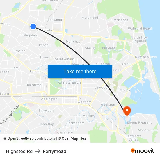 Highsted Rd to Ferrymead map