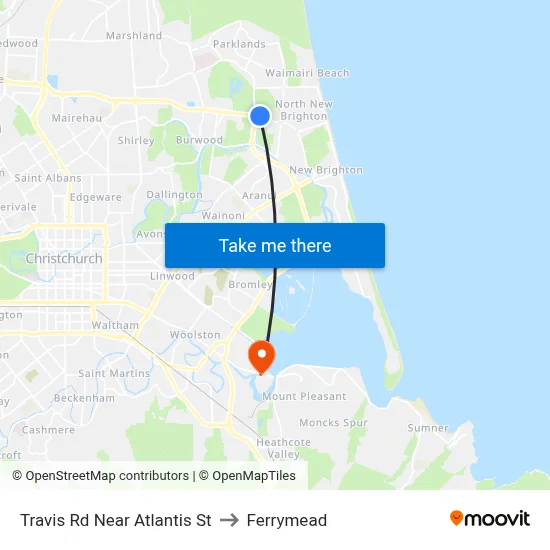 Travis Rd Near Atlantis St to Ferrymead map