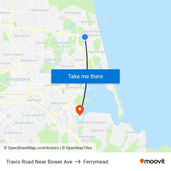 Travis Road Near Bower Ave to Ferrymead map