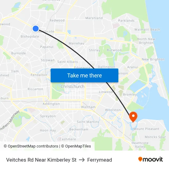 Veitches Rd Near Kimberley St to Ferrymead map