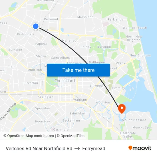Veitches Rd Near Northfield Rd to Ferrymead map