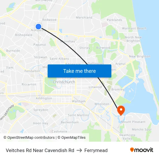 Veitches Rd Near Cavendish Rd to Ferrymead map