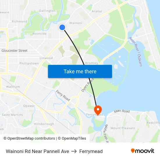 Wainoni Rd Near Pannell Ave to Ferrymead map
