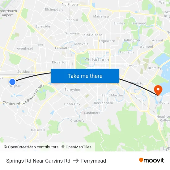 Springs Rd Near Garvins Rd to Ferrymead map