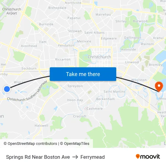 Springs Rd Near Boston Ave to Ferrymead map