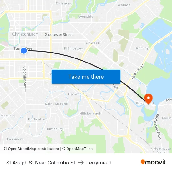 St Asaph St Near Colombo St to Ferrymead map