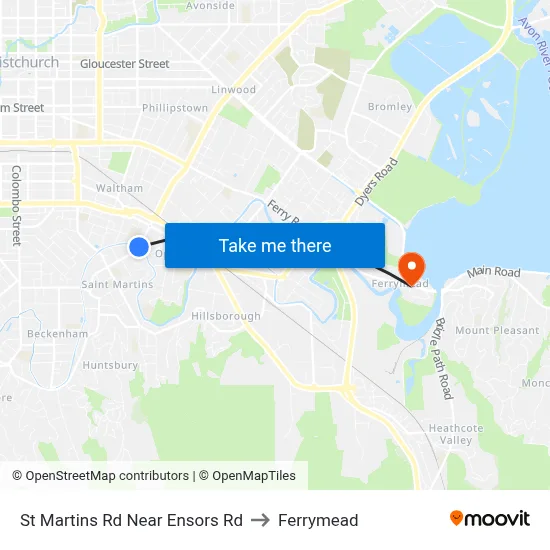 St Martins Rd Near Ensors Rd to Ferrymead map