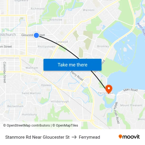 Stanmore Rd Near Gloucester St to Ferrymead map