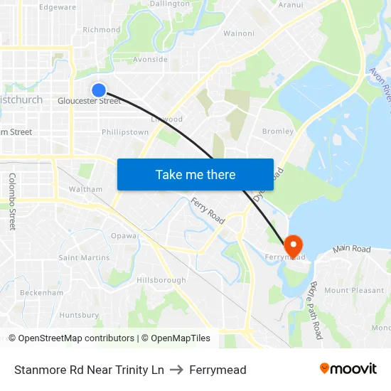 Stanmore Rd Near Trinity Ln to Ferrymead map