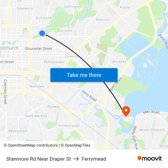 Stanmore Rd Near Draper St to Ferrymead map