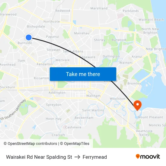 Wairakei Rd Near Spalding St to Ferrymead map