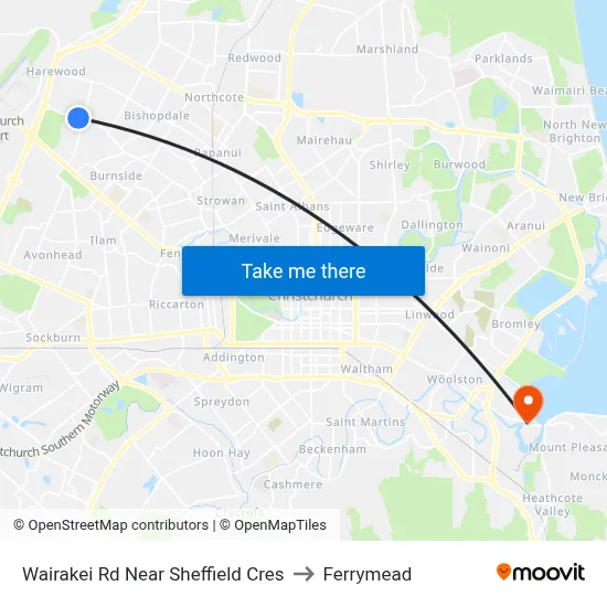 Wairakei Rd Near Sheffield Cres to Ferrymead map