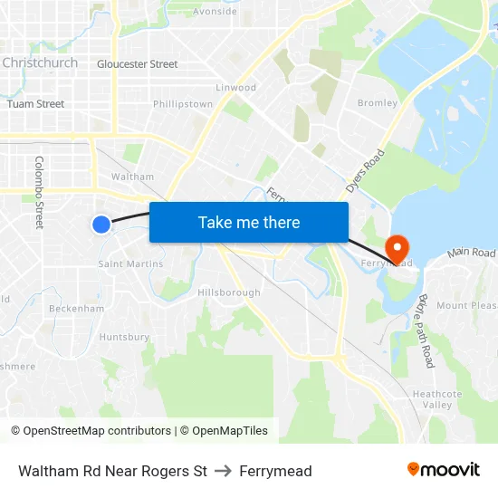 Waltham Rd Near Rogers St to Ferrymead map