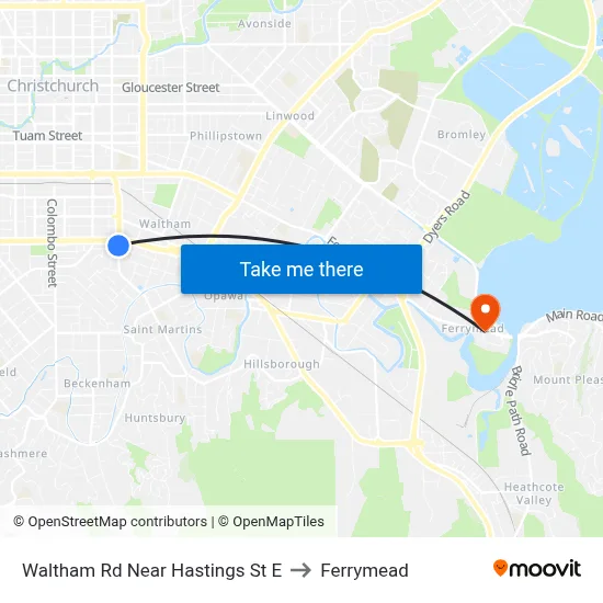 Waltham Rd Near Hastings St E to Ferrymead map