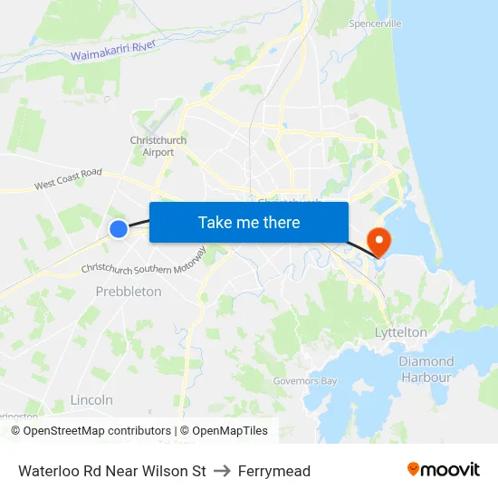 Waterloo Rd Near Wilson St to Ferrymead map