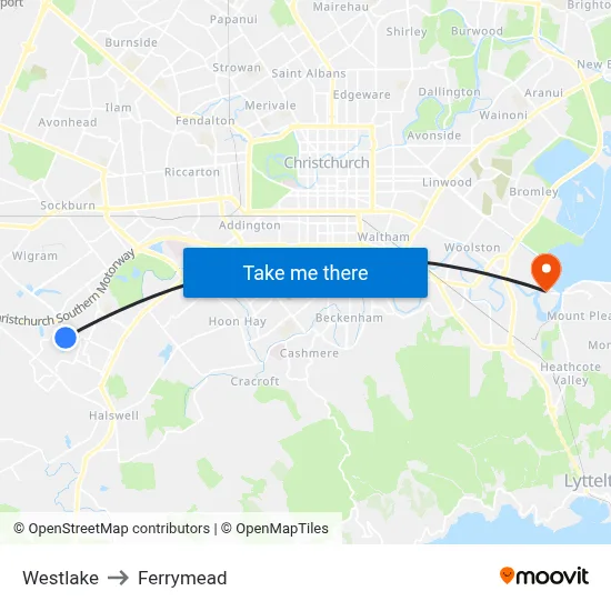 Westlake to Ferrymead map