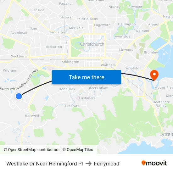 Westlake Dr Near Hemingford Pl to Ferrymead map