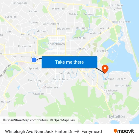 Whiteleigh Ave Near Jack Hinton Dr to Ferrymead map
