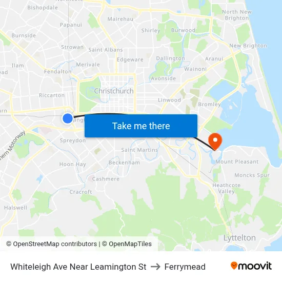 Whiteleigh Ave Near Leamington St to Ferrymead map