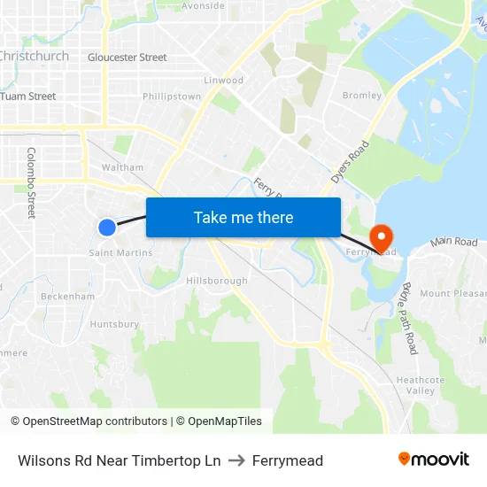 Wilsons Rd Near Timbertop Ln to Ferrymead map