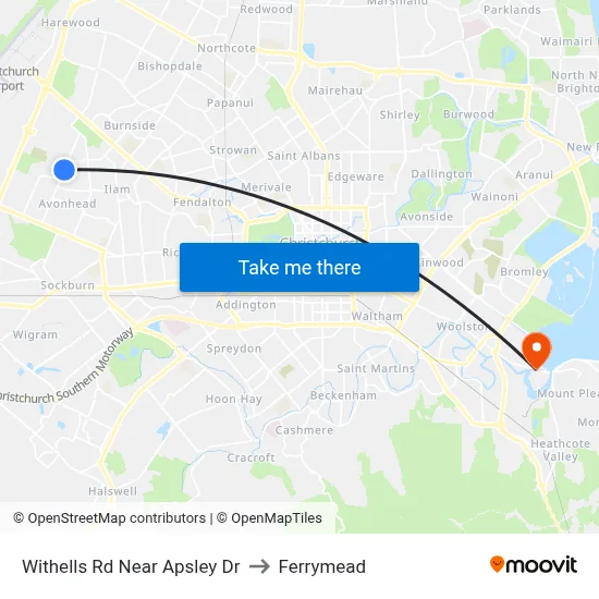 Withells Rd Near Apsley Dr to Ferrymead map