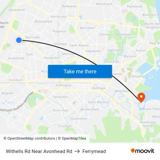 Withells Rd Near Avonhead Rd to Ferrymead map