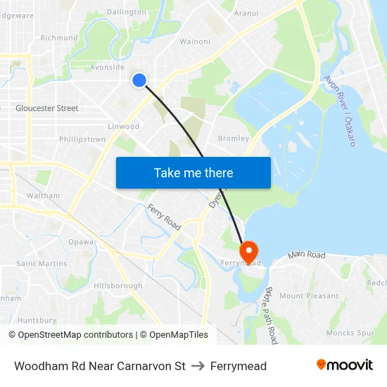 Woodham Rd Near Carnarvon St to Ferrymead map