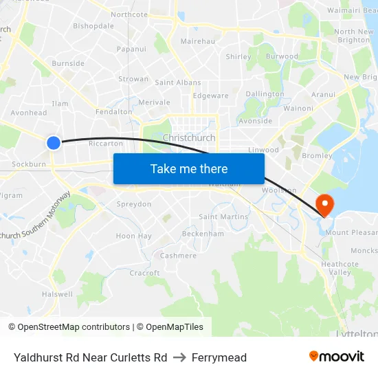 Yaldhurst Rd Near Curletts Rd to Ferrymead map