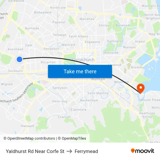 Yaldhurst Rd Near Corfe St to Ferrymead map