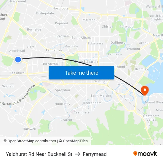 Yaldhurst Rd Near Bucknell St to Ferrymead map
