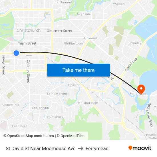 St David St Near Moorhouse Ave to Ferrymead map