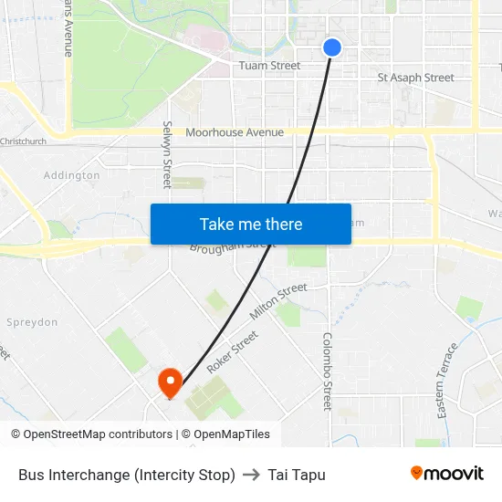 Bus Interchange (Intercity Stop) to Tai Tapu map
