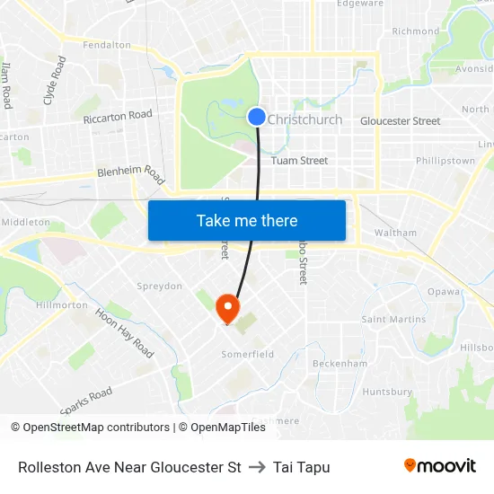 Rolleston Ave Near Gloucester St to Tai Tapu map
