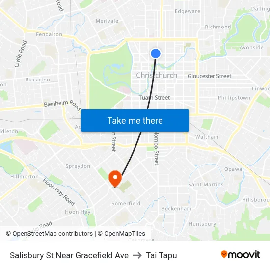 Salisbury St Near Gracefield Ave to Tai Tapu map
