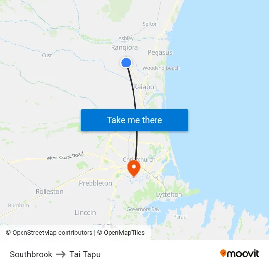 Southbrook to Tai Tapu map