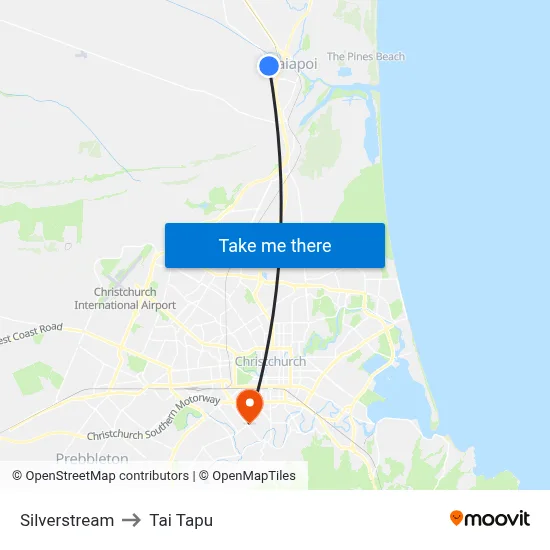 Silverstream to Tai Tapu map