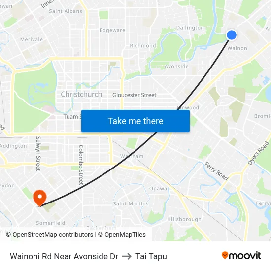 Wainoni Rd Near Avonside Dr to Tai Tapu map