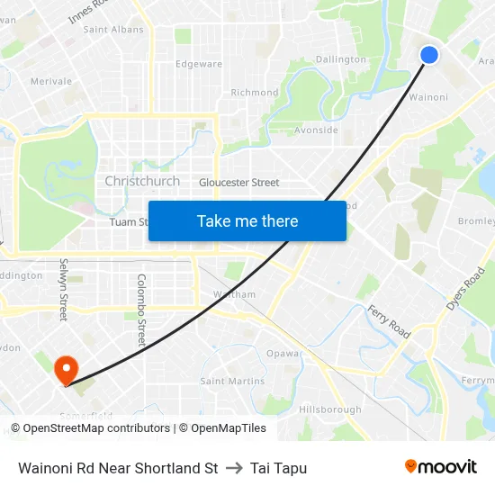 Wainoni Rd Near Shortland St to Tai Tapu map