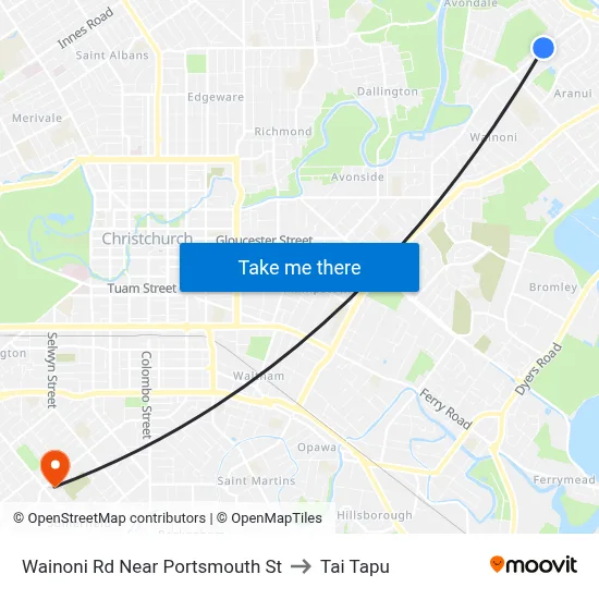 Wainoni Rd Near Portsmouth St to Tai Tapu map