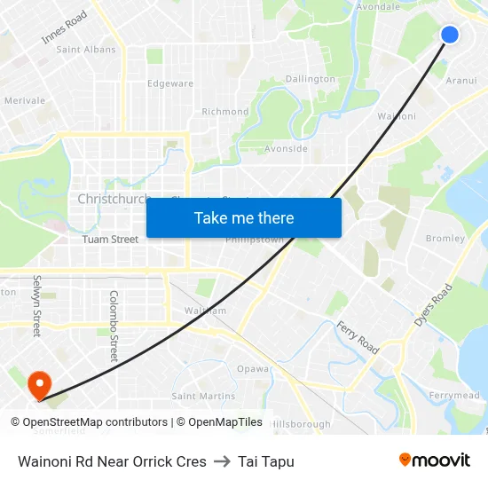 Wainoni Rd Near Orrick Cres to Tai Tapu map