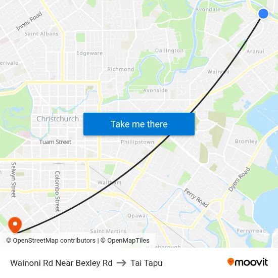 Wainoni Rd Near Bexley Rd to Tai Tapu map