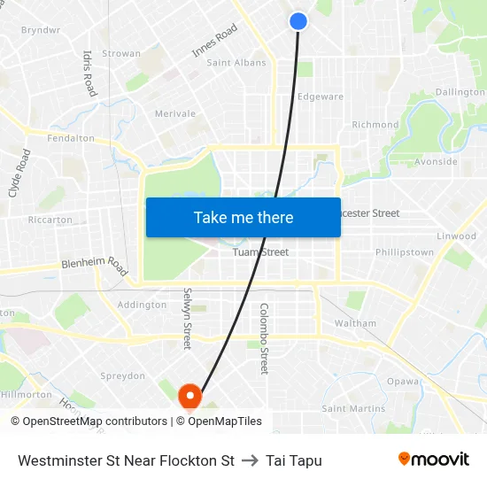 Westminster St Near Flockton St to Tai Tapu map